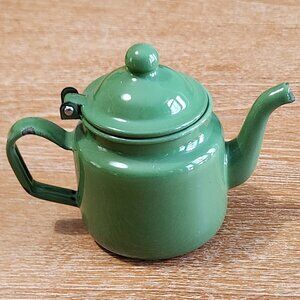 Vintage Small Green Enamelware Teapot
